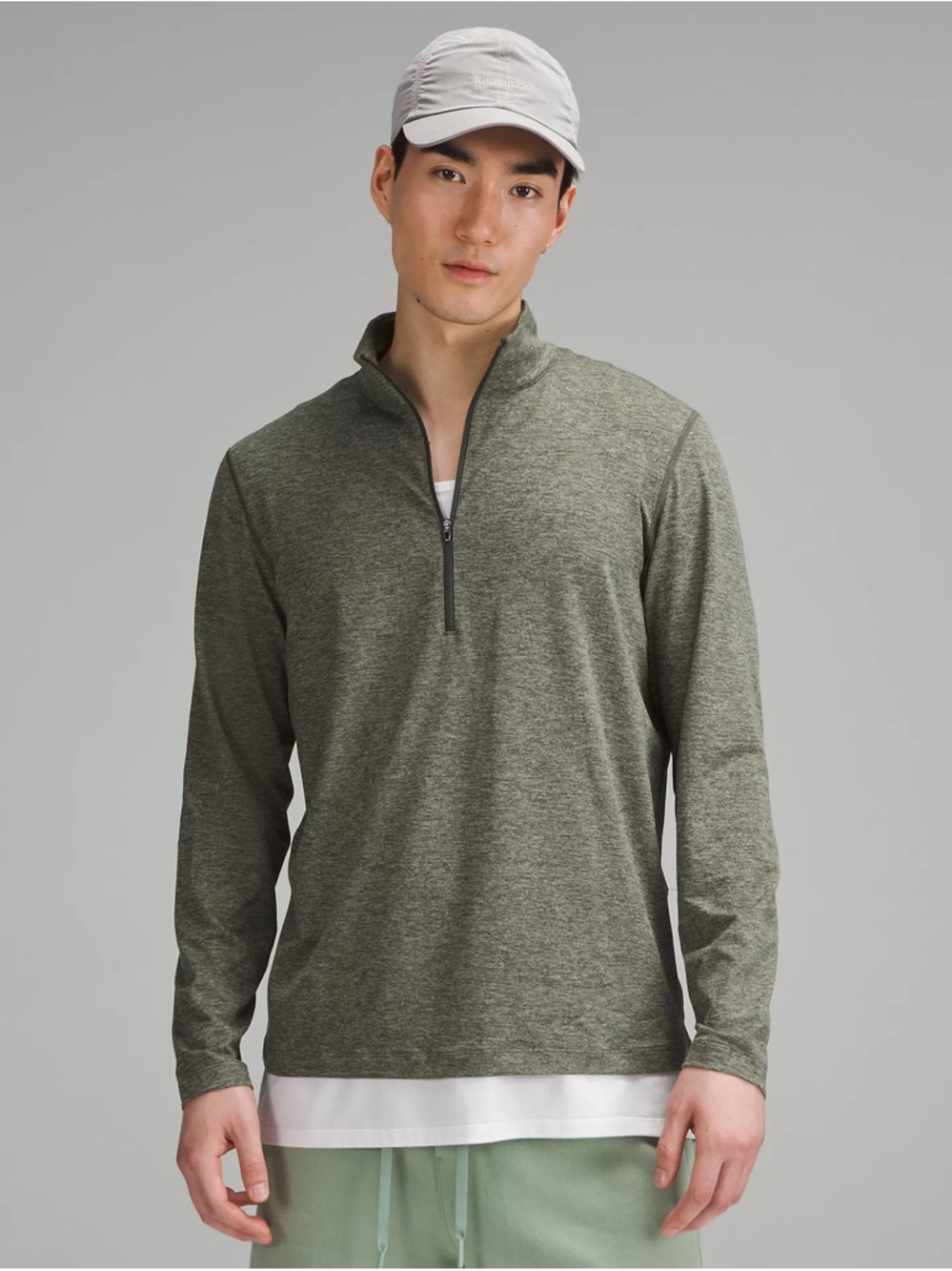 LULULEMON Soft Jersey Half Zip in Heathered Slate Brown/Heathered Army Green XXL